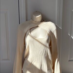 Anthropologie Cream Ribbed Sweater with Cape Detail